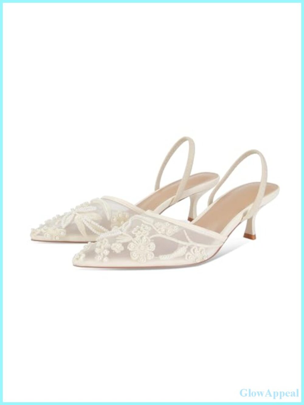 Embroidered Mesh Kitten Heel Slingback Sandals
